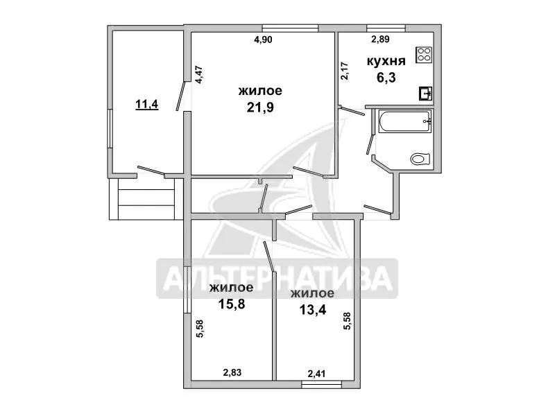 3-комнатная квартира,  аг. Пелище,  ул. Первомайская,  1971 г.п. w182206