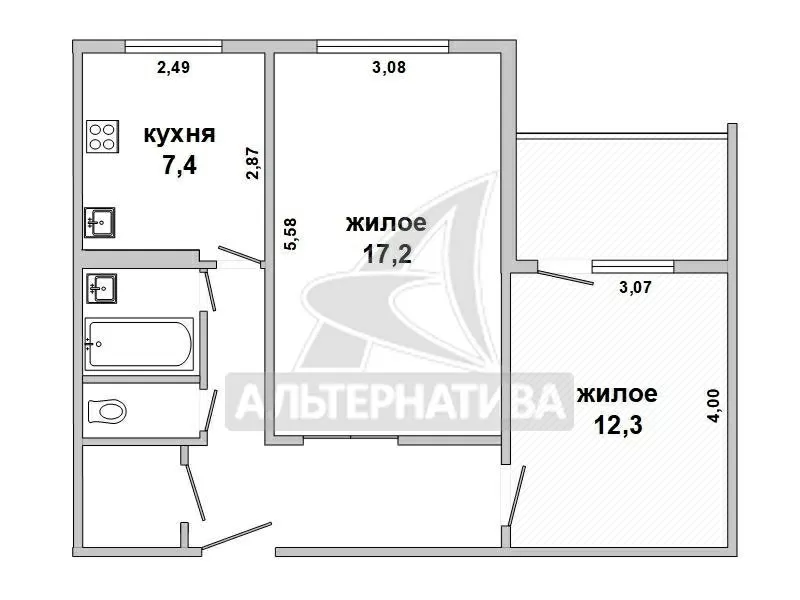 Комната в двухкомнатной квартире (12, 3 кв.м),  г. Брест. w182747 12