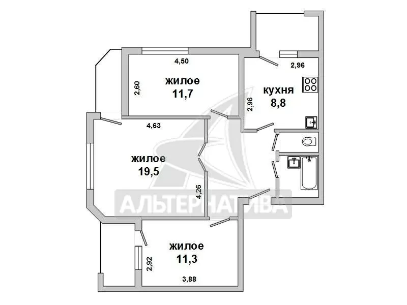 3-комнатная квартира,  г. Брест,  ул. Волгоградская,  1993 г.п. w160006 2