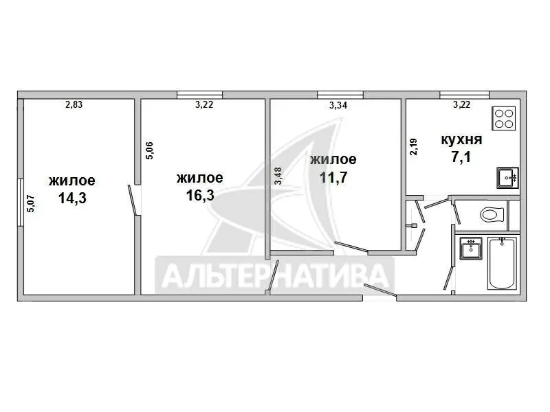 3-комнатная квартира,  г. Брест,  ул. Пушкинская,  1957 г.п. w160019 7