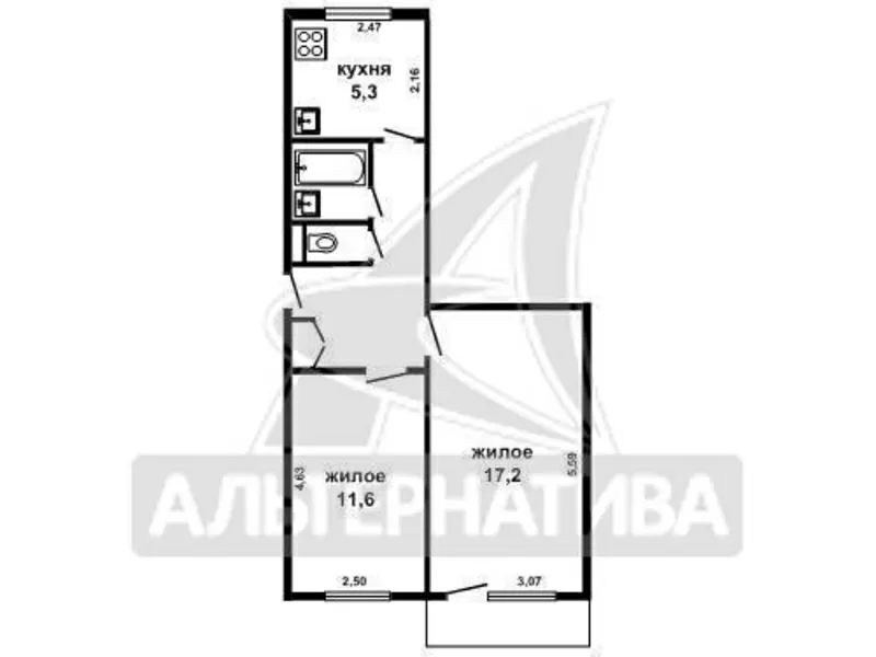 2-комнатная квартира,  г.Брест,  Партизанский пр-т,  45/28, 8/5, 3. w160601 3