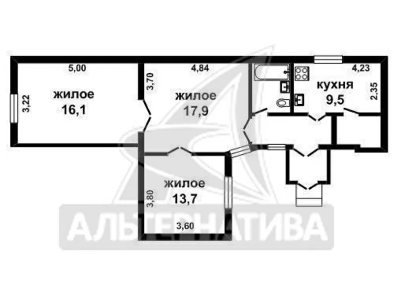 3-комнатная квартира,  г.Брест,  Сов.Пограничников ул. w161168 7