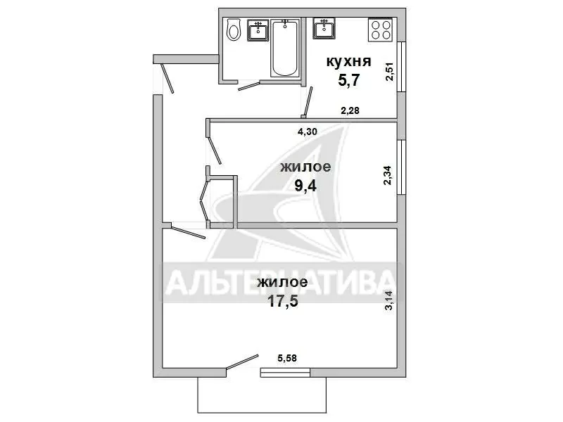 2-комнатная квартира,  г.Малорита,  Лермонтова,  43, 2/26, 9/5, 7. w160792 6