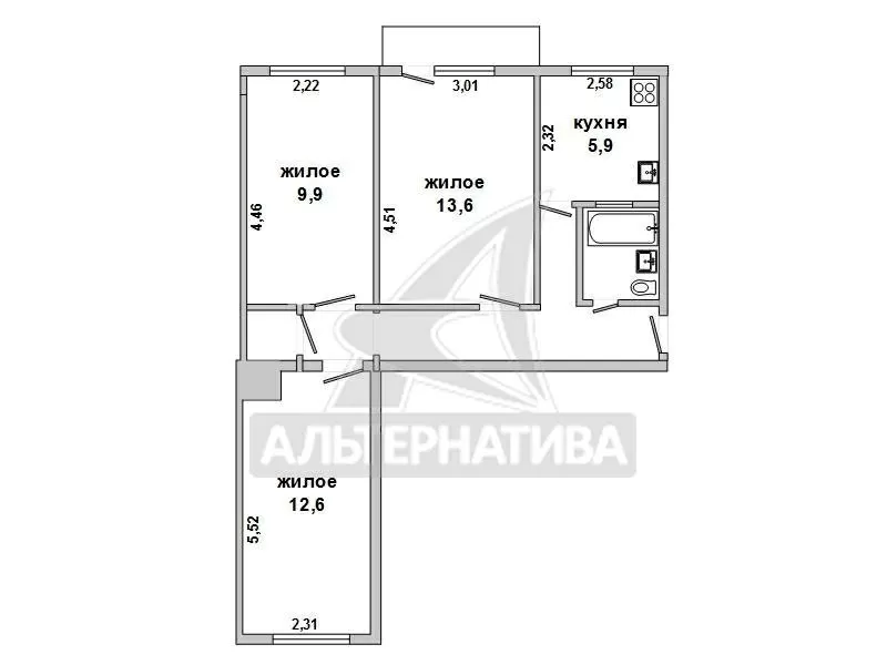 3-комнатная квартира,  Машерова пр-т,  1962 г.п.,  55, 6/36, 1/5, 9. w160715 7