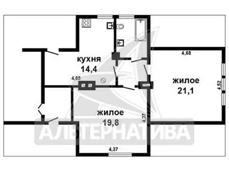 2-комнатная квартира,  Леваневского,  2/2 дерев,  67, 2/40, 9/14, 4. w161159 10