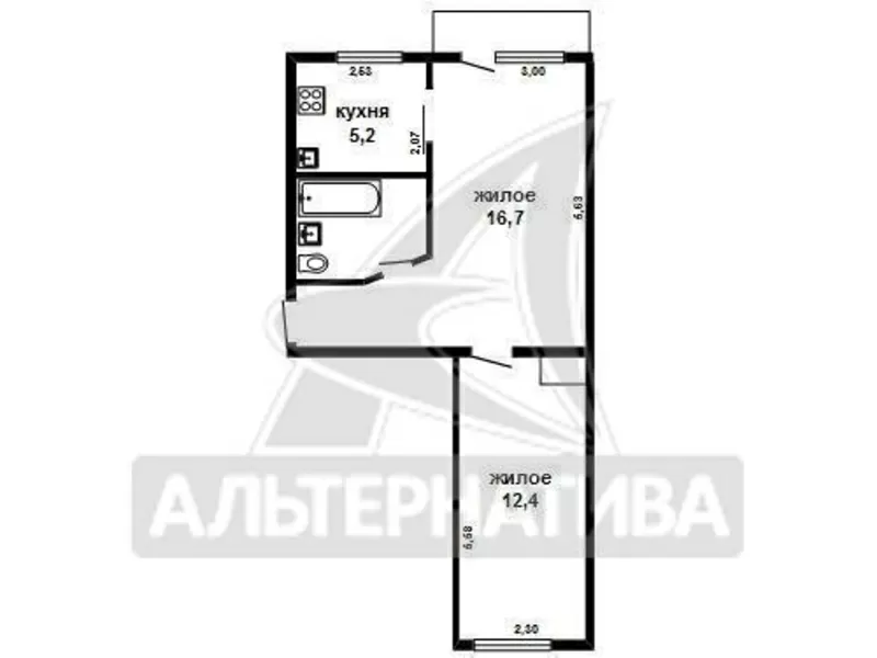 2-комнатная квартира,  Жукова ул.,  1969 г.п.,  43, 6/29, 1/5, 2. w161046 5