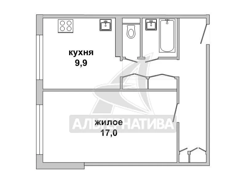 1-комнатная квартира,  Фр.Скорины наб.,  1977 г.,  41, 6/17, 0/9, 9. w161186 4