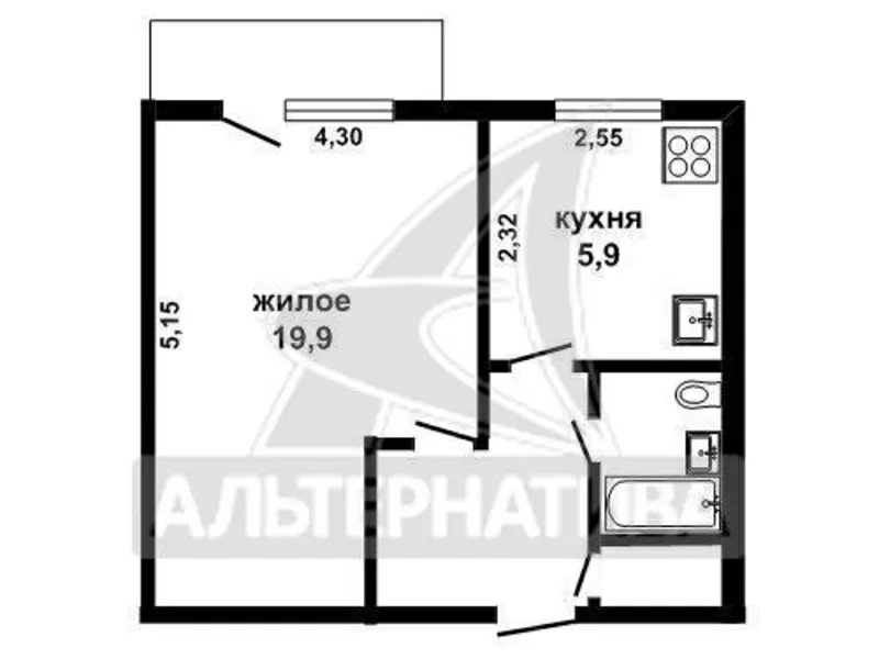 1-комнатная квартира,  Горького ул,  1986 г.п.,  35, 2/19, 9/5, 9. w160972 11