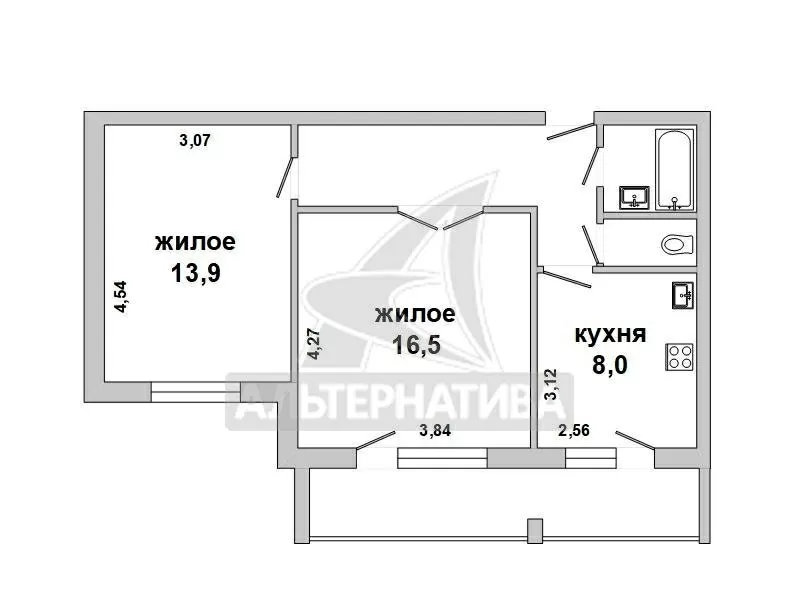 2-комнатная квартира,  г. Брест,  пер. Сосновый,  1999 г.п. w183086 2