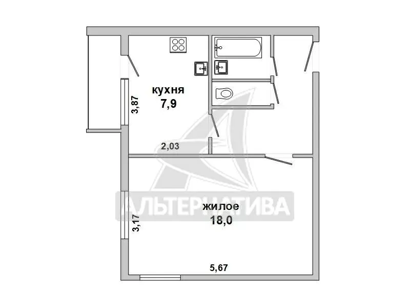 1-комнатная квартира,  аг. Мухавец,  ул. 60 лет Октября w183214 2