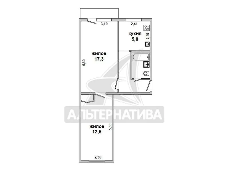 2-комнатная квартира,  г. Брест,  ул. Янки Купалы,  1969 г.п. w183246 2