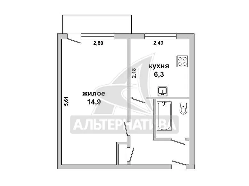 1-комнатная квартира,  г. Брест,  б-р. Космонавтов,  1958 г.п. w182424 2