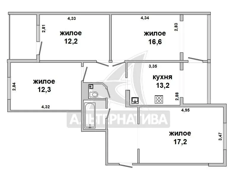 4-комнатная квартира,  г. Брест,  пер. Заводской 3-й,  2004 г.п w183339 2