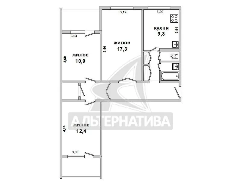 3-комнатная квартира,  г. Брест,  ул. Писателя Смирнова w161509