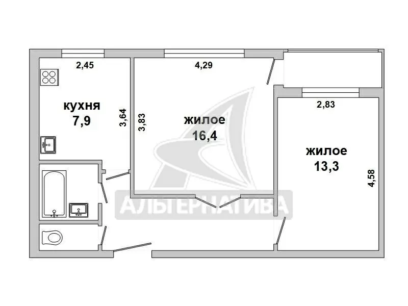 2-комнатная квартира,  г. Брест,  ул. Кооперативная. w180464 15