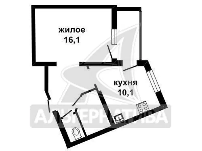 1-комнатная квартира,  Гоголя,  2015 г.,  40, 7/16, 1/10, 1. w160496 10