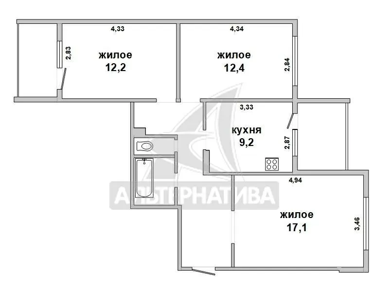 3-комнатная квартира,  г. Брест,  ул. Колесника,  2008 г.п,  w183311 2