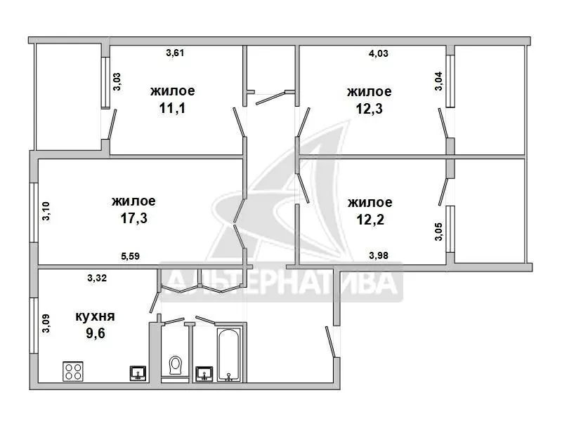 4-комнатная квартира,  г. Брест,  пр-т Партизанский,  1981 г.п. w183104 2