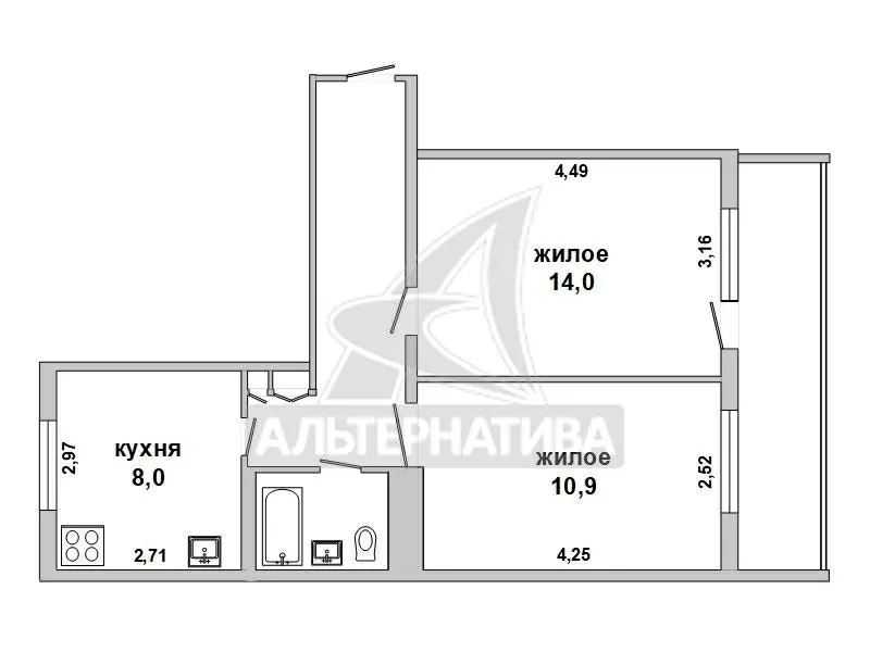 2-комнатная квартира,  г.Брест,  Писателя Смирнова ул. w172162 12