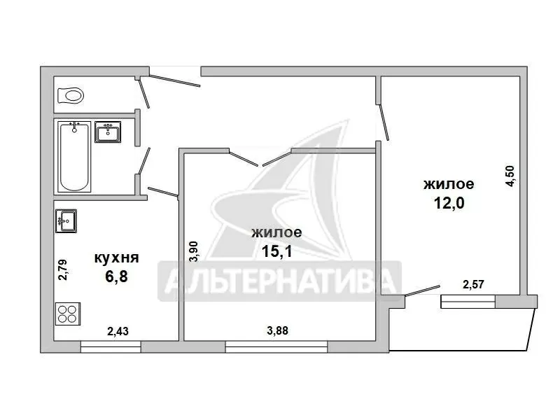 2-комнатная квартира,  г. Брест,  ул. Осипенко,  1988 г.п. w180655 2