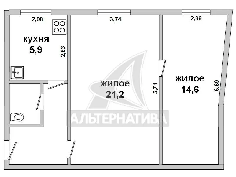 2-комнатная квартира,  г. Брест,  ул. Комсомольская,  1964 г.п. w162128 5