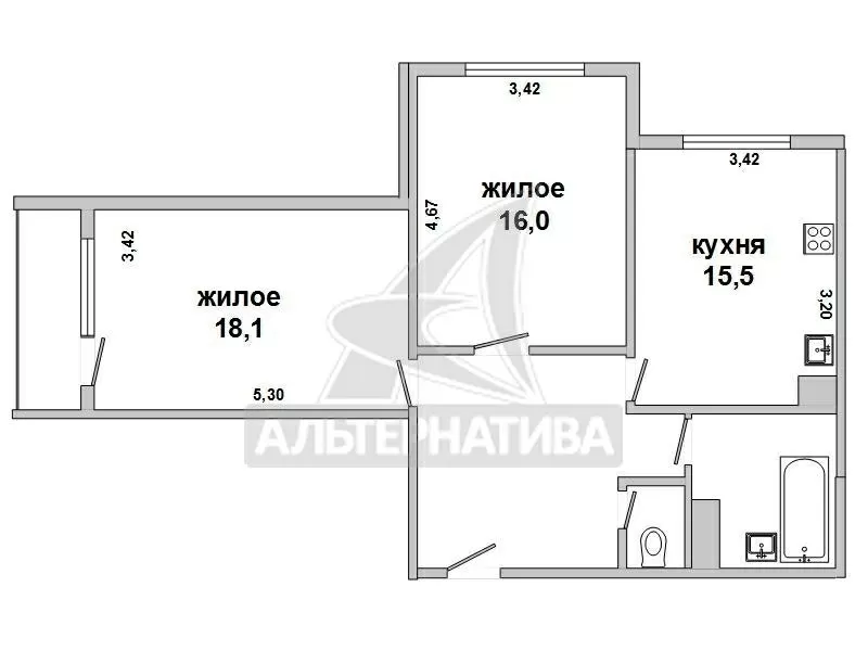 2-комнатная квартира,  г. Брест,  ул. Янки Купалы,  1998 г.п. w162956 6