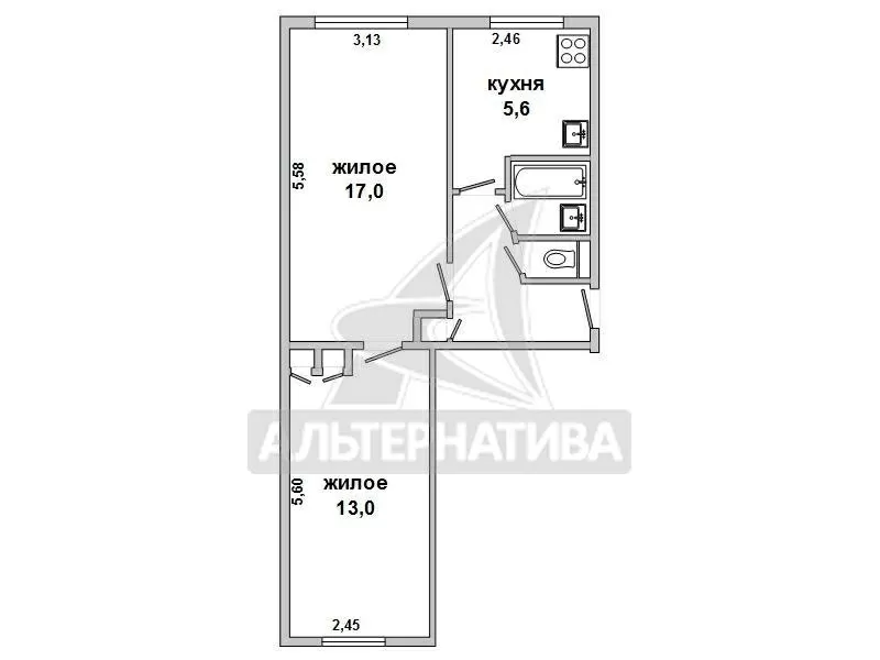 2-комнатная квартира,  г. Брест,  ул. Кирова,  1971 г.п w170359 5