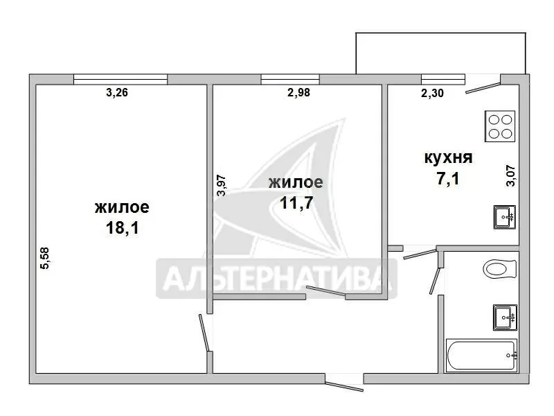 2-комнатная квартира,  г. Брест,  ул. Московская,  1971 г.п. w170798 2