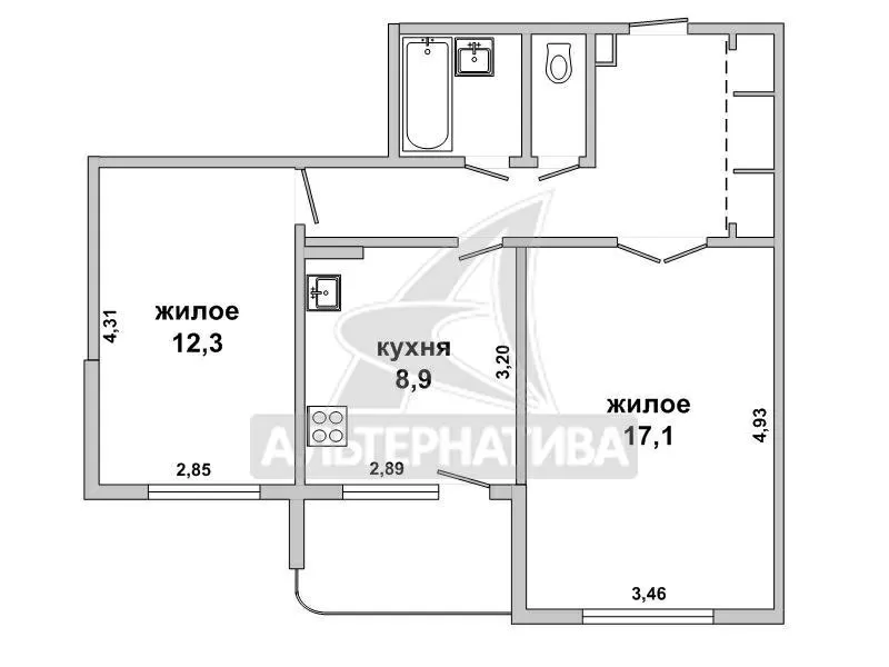 2-комнатная квартира,  г. Брест,  ул. Сябровская,  1994 г.п. w171319 2