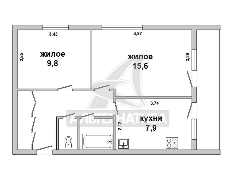 2-комнатная квартира,  аг. Чернавчицы,  ул. Сикорского w180269 11