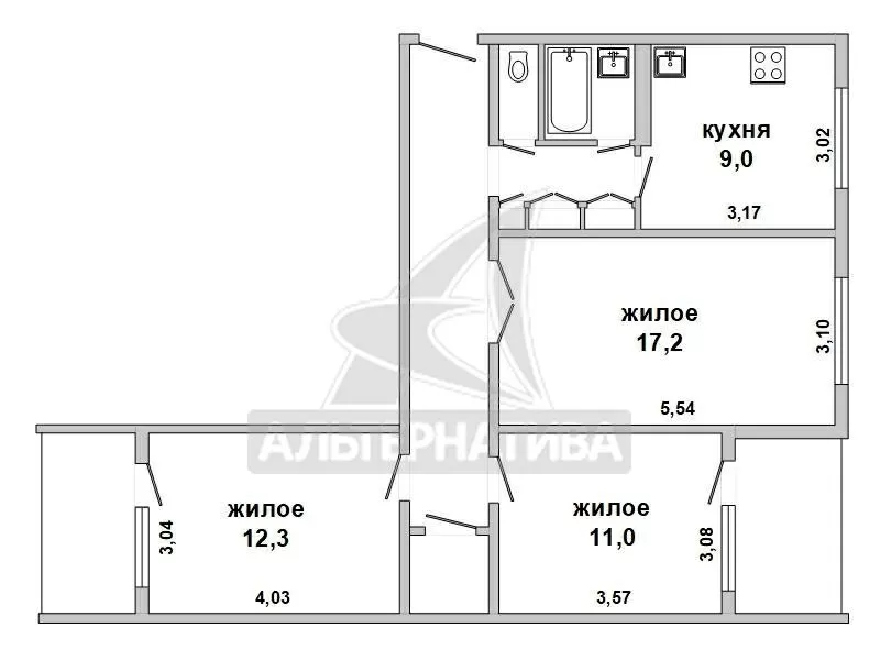 3-комнатная квартира,  г. Брест,  ул. Вульковская,  1995 г.п. w180433 12