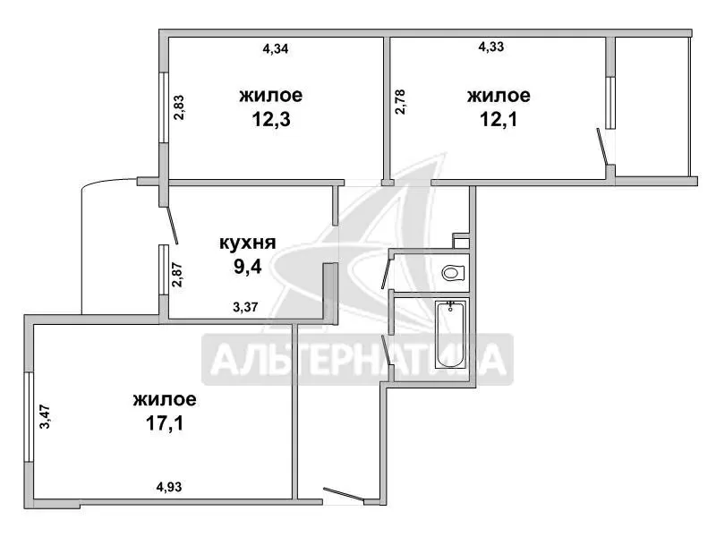3-комнатная квартира,  г. Брест,  ул. Суворова,  2006 г.п. w182432 5