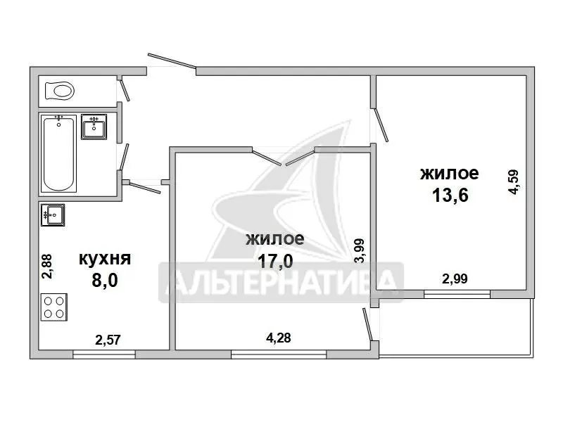 2-комнатная квартира,  г. Брест,  ул. Мицкевича,  1990 г.п. w183071 2