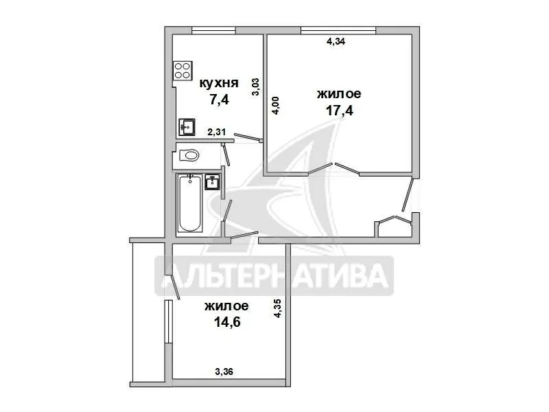 2-комнатная квартира,  г. Жабинка,  ул. Коммунистическая w183059 6