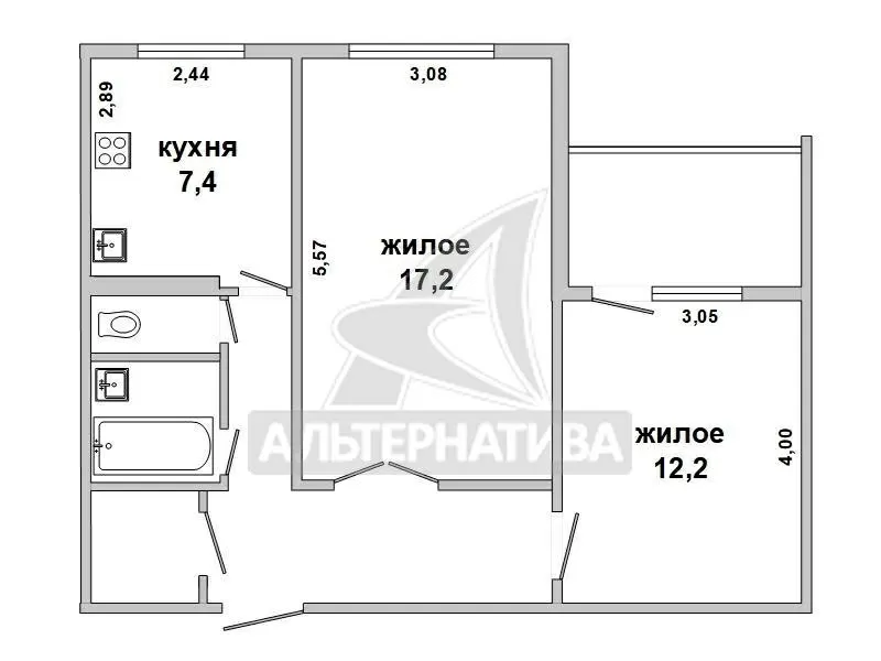 2-комнатная квартира,  г. Брест,  ул. Советской Конституции w183129 5