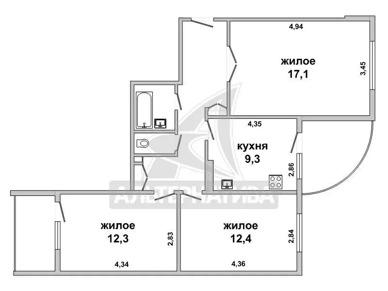 3-комнатная квартира,  г. Брест,  ул. Луцкая,  1990 г.п. w182671 11