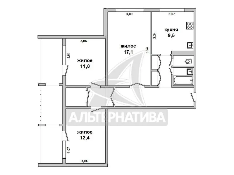 3-комнатная квартира,  г. Брест,  пр-т Партизанский. w182656 9