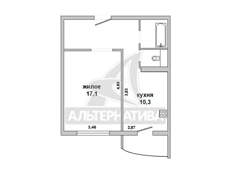 1-комнатная квартира,  г. Брест,  ул. Криштофовича,  2014 г.п. w182853 7