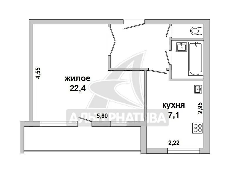 1-комнатная квартира,  г. Брест,  ул. Карбышева,  1982 г.п. w183362