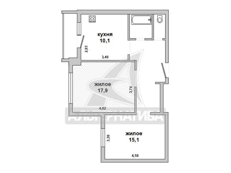 Комната в двухкомнатной квартире (17, 9 кв.м.) w183385