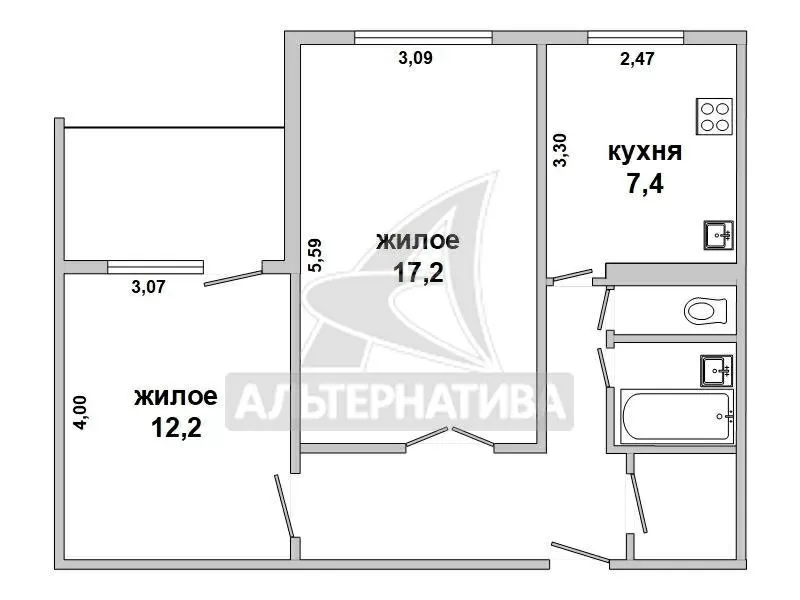 2-комнатная квартира,  г. Брест,  ул. Адамковская,  1979 г.п. w161097 2