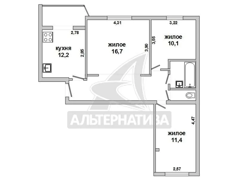 3-комнатная квартира,  г. Брест,  наб. Франциска Скорины w171204 2