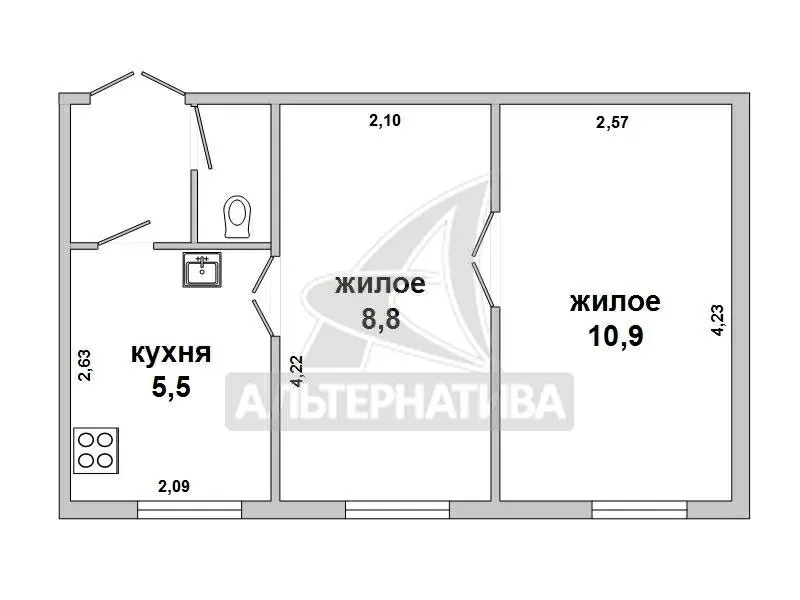2-комнатная квартира,  г. Брест,  ул. Куйбышева,  1 / 2 дерево w172537 3