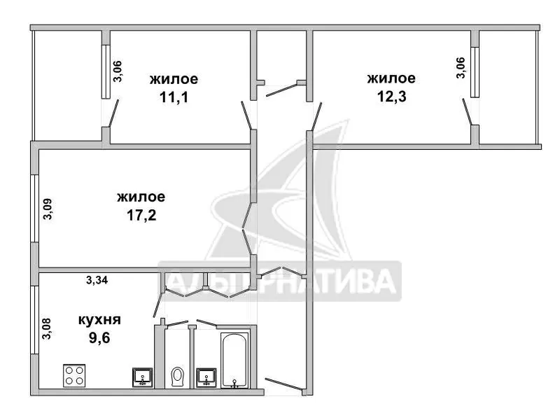 3-комнатная квартира,  г. Брест,  ул. Кирова. w181427 3